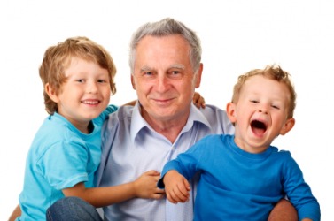 Two children with their grandfather. Two children with their grandfather.