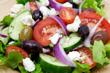 A fresh Greek salad. A fresh Greek salad.