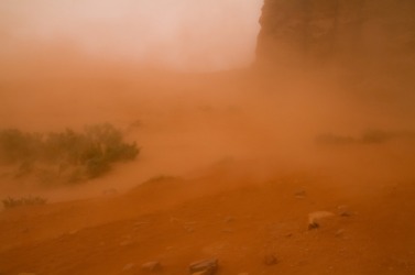 The swirling red sands of a haboob. The swirling red sands of a haboob.