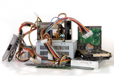 A pile of computer hardware. A pile of computer hardware.