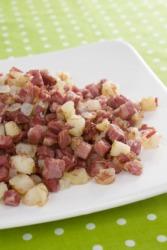 A plate of corned beef hash. A plate of corned beef hash.