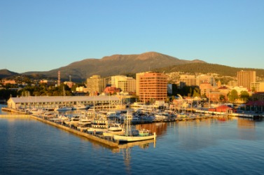 A view of the harbor in Hobart. A view of the harbor in Hobart.