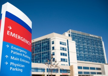 The emergency entrance to a hospital. The emergency entrance to a hospital.
