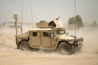 A moving humvee. A moving humvee.