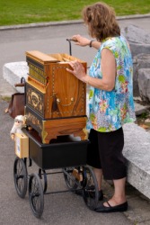 A woman playing a hurdy-gurdy. A woman playing a hurdy-gurdy.