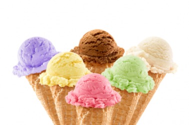 Different flavors of ice cream in cones Different flavors of ice cream in cones
