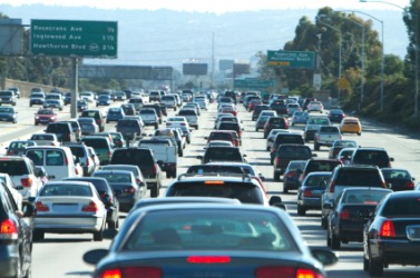 Inbound traffic on a city freeway. Inbound traffic on a city freeway.
