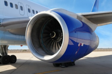 A jet engine on an airplane. A jet engine on an airplane.