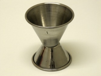 A stainless steel jigger. A stainless steel jigger.