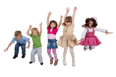 A group of children jump for joy. A group of children jump for joy.
