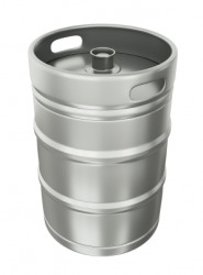 A metal beer keg. A metal beer keg.