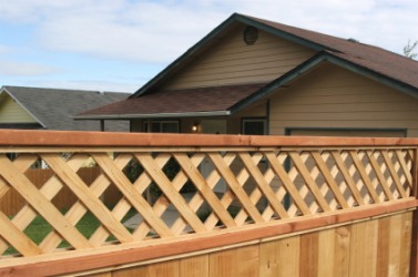 Lattice work atop a fence. Lattice work atop a fence.