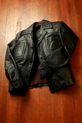 A black leather jacket. A black leather jacket.