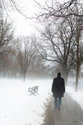 A man walks down a lonely road. A man walks down a lonely road.