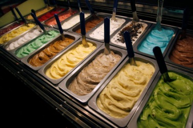 Multiple flavors of ice cream on display. Multiple flavors of ice cream on display.