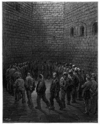 An engraving of Newgate prison exercise yard. An engraving of Newgate prison exercise yard.