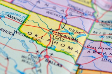 The state of Oklahoma on a map. The state of Oklahoma on a map.