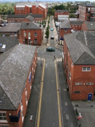 Looking down on a street in Oldham, England. Looking down on a street in Oldham, England.