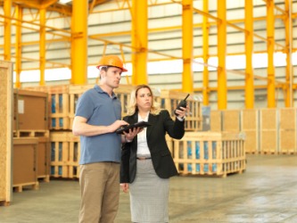 The manager oversees the warehouse employees. The manager oversees the warehouse employees.