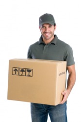 A man delivers a parcel. A man delivers a parcel.
