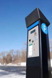 An electronic parking meter. An electronic parking meter.