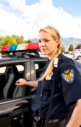 A patrolwoman on duty. A patrolwoman on duty.