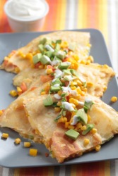 A plate of quesadillas. A plate of quesadillas.