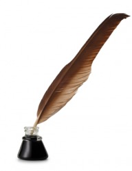 A quill being used as a pen. A quill being used as a pen.
