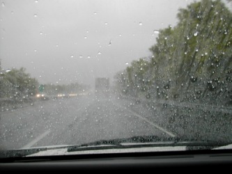 Driving through a rainstorm. Driving through a rainstorm.