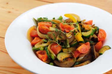 A bowl of ratatouille. A bowl of ratatouille.