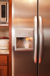 A modern refrigerator. A modern refrigerator.