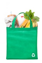 A reusable grocery sack. A reusable grocery sack.
