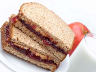 A peanut butter and jelly sandwich. A peanut butter and jelly sandwich.
