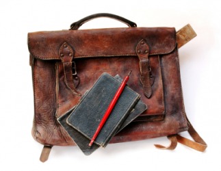 An old leather satchel. An old leather satchel.