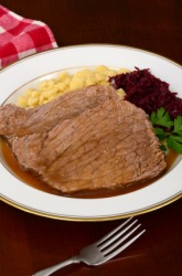 A dish of sauerbraten. A dish of sauerbraten.