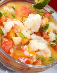 A bowl of lobster ceviche or seviche. A bowl of lobster ceviche or seviche.