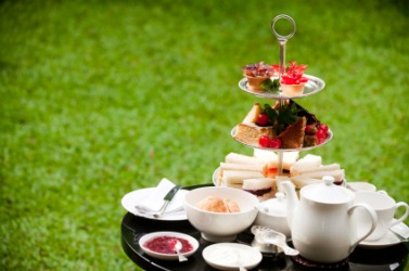 A tea table set for tea. A tea table set for tea.