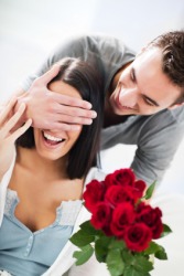 A man surprises his valentine. A man surprises his valentine.