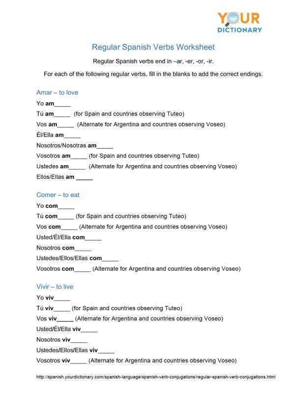 Spanish Regular Verb Practice Worksheet