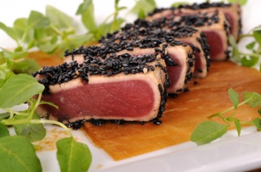 Pieces of seared tuna. Pieces of seared tuna.