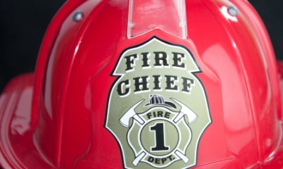 The helmet of a fire chief. The helmet of a fire chief.