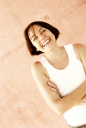 This woman expresses the emotion of joy. This woman expresses the emotion of joy.