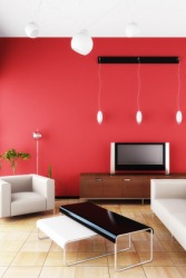This red wall is the focal point of this room. This red wall is the focal point of this room.