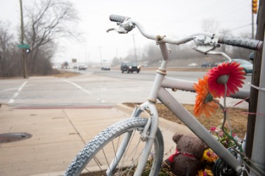 A ghost bike at the scene of a fatal accident. A ghost bike at the scene of a fatal accident.
