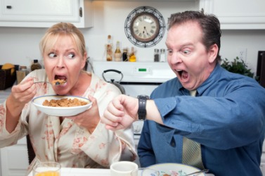 A couple realize they are going to be late! A couple realize they are going to be late!