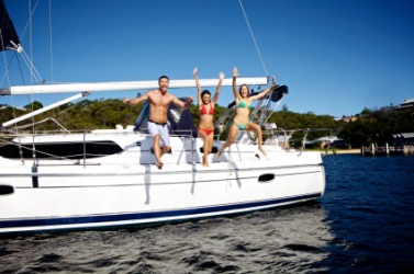 A group jumping overboard. A group jumping overboard.