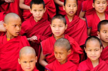 A community of young Buddhist monks. A community of young Buddhist monks.