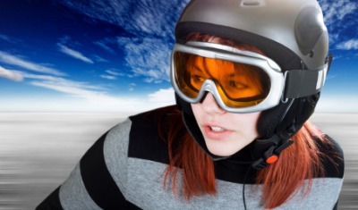 A woman wearing a pair of goggles. A woman wearing a pair of goggles.