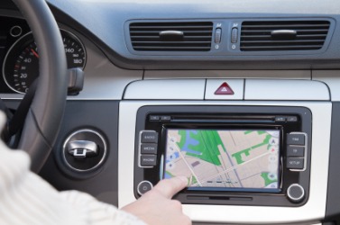 GPS navigation in a car. GPS navigation in a car.