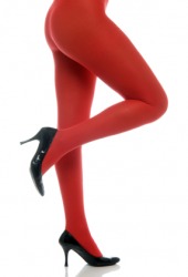 A woman wearing red hosen. A woman wearing red hosen.